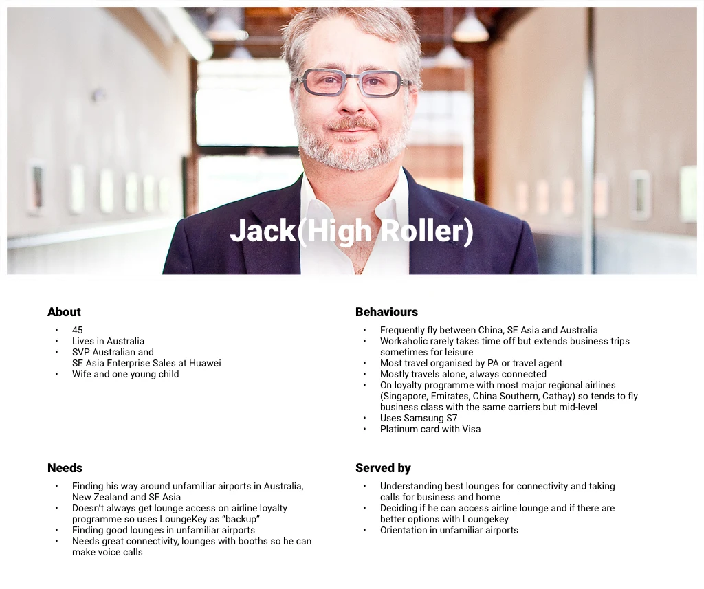 Jack: a frequent traveller persona.