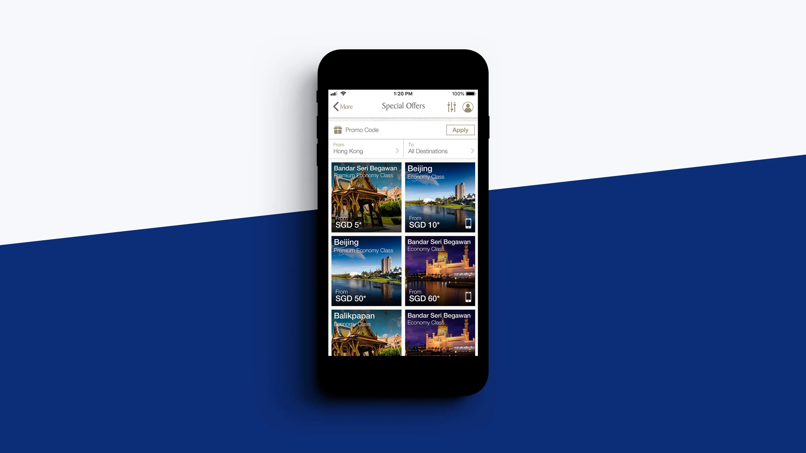 Finding promotional flights in Special Offers.