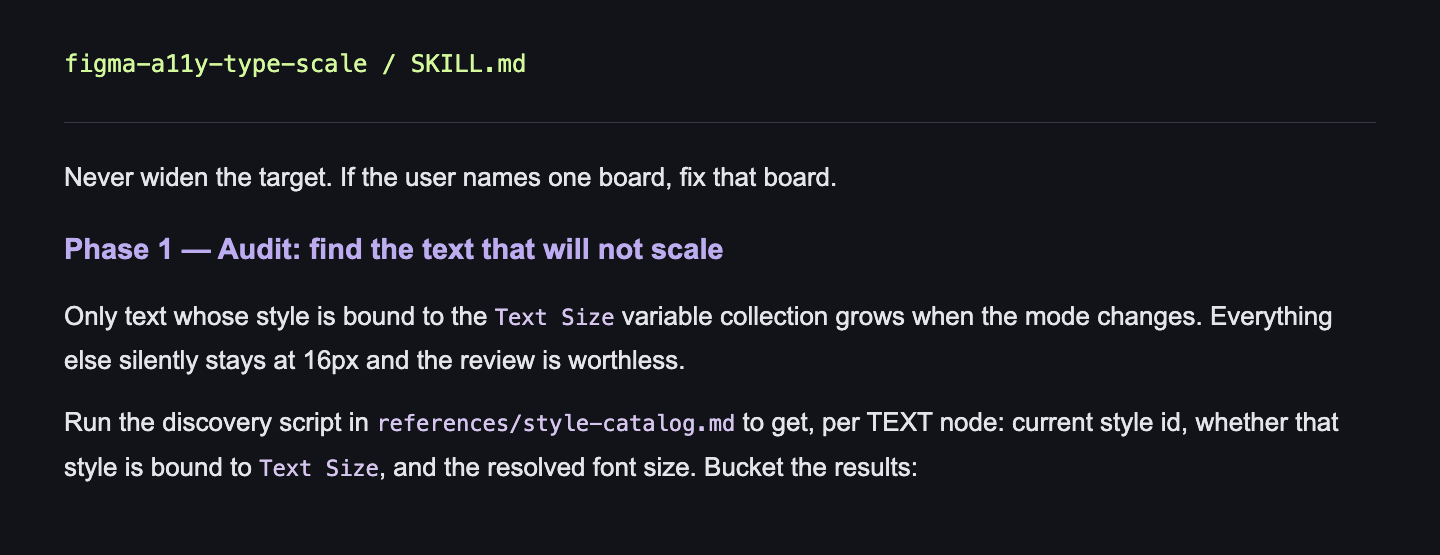 Source excerpt from figma-a11y-type-scale/SKILL.md, lines 20 to 26. The same text is available directly below.